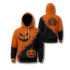 Jack O Lantern Pumpkin Halloween Hoodie Orange Black Spooky Pullover