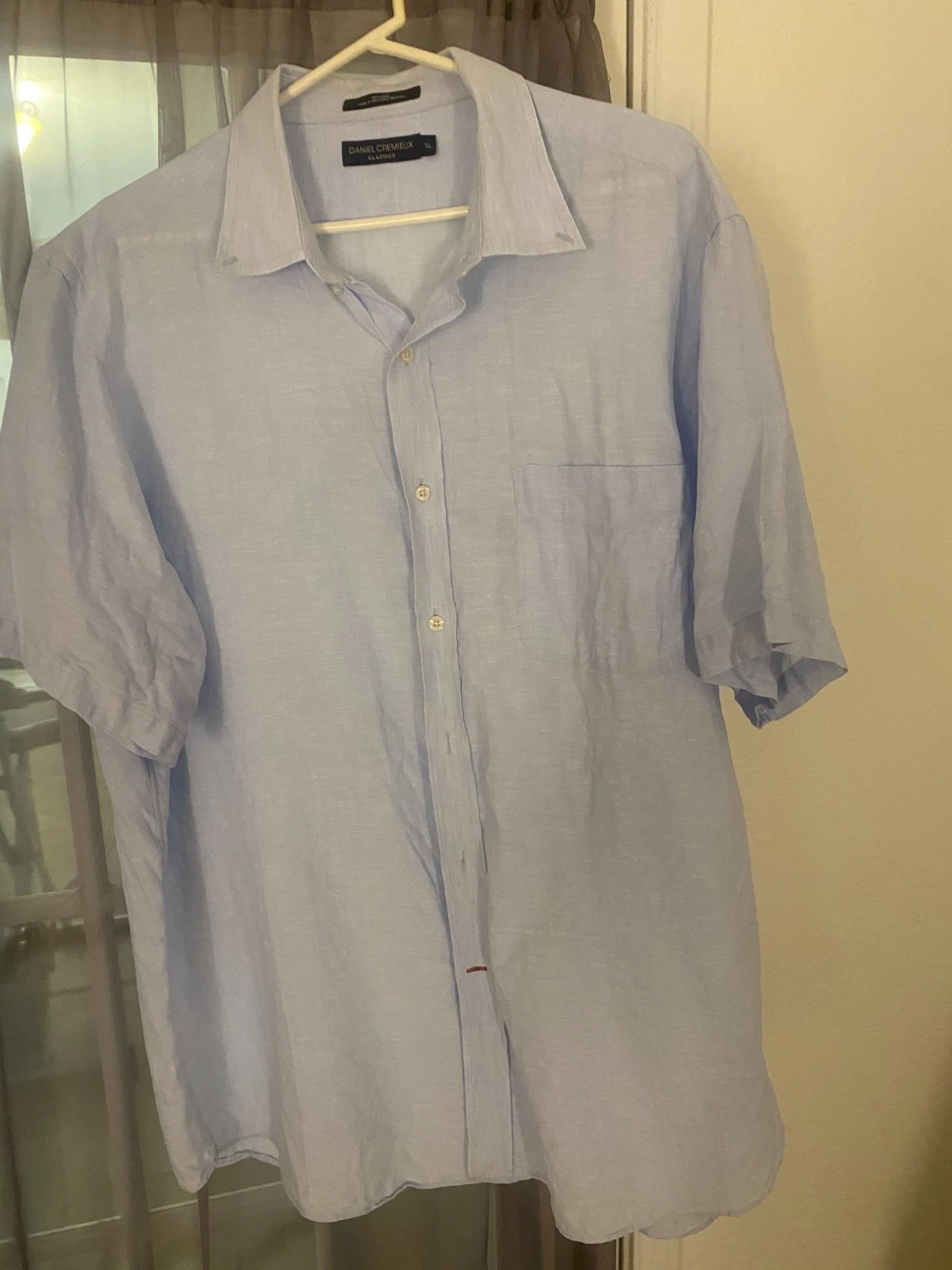 Daniel Cremieux XL Linen Shirt Light Blue Short Sleeve Button Front Mens