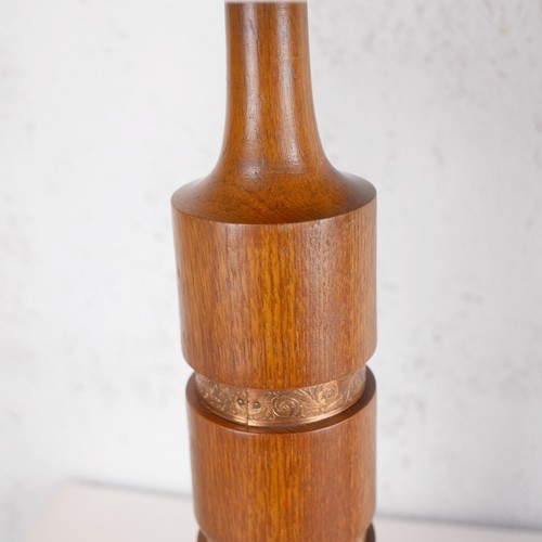 Pair Vintage Mid Century Tall Teak Brass Table Lamps Lights Shade Danish #102877 - Picture 21 of 24