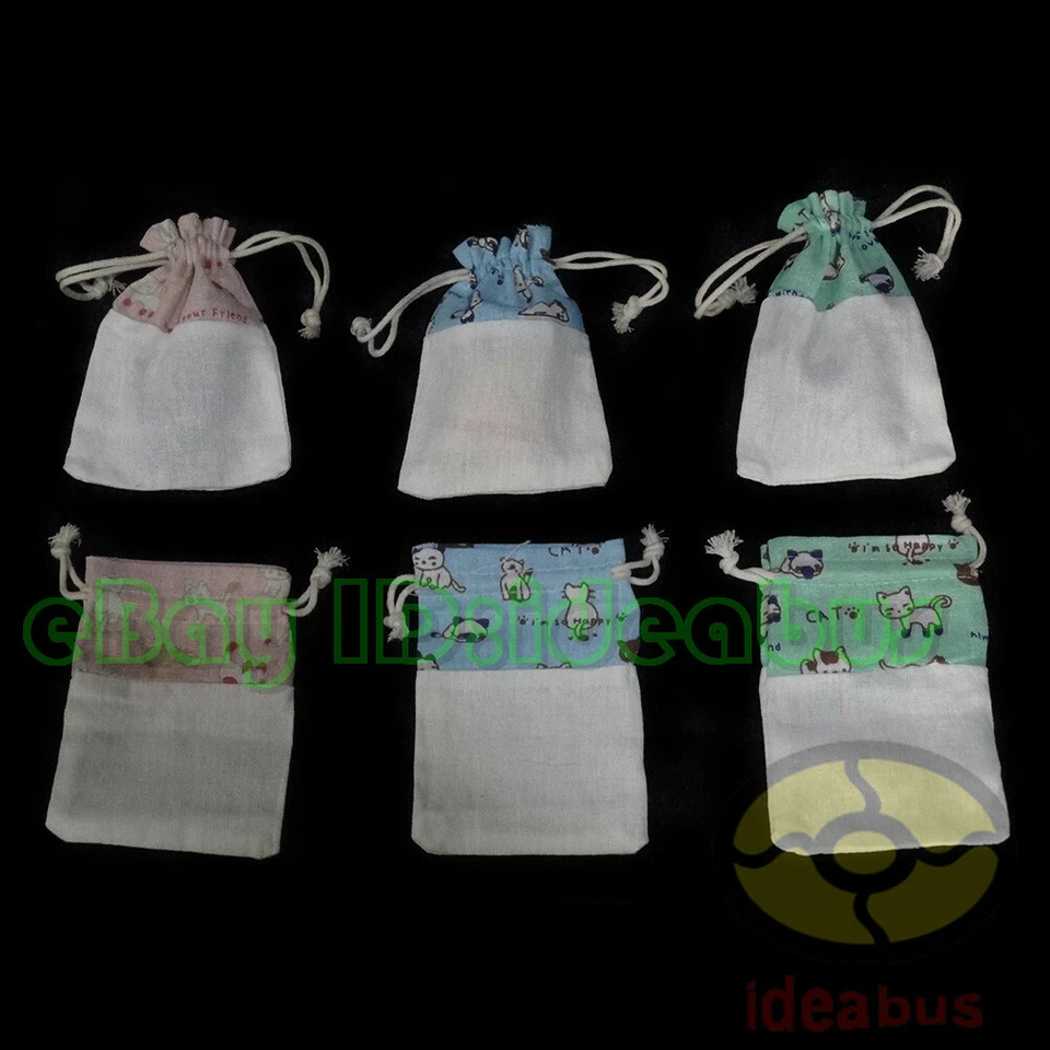 12/25/50/100 piezas Algodón Lino Mezclas Estampado Gato Gatito Cordón Bolsas Bolsa 5.5"x4" Foto 2 de 4