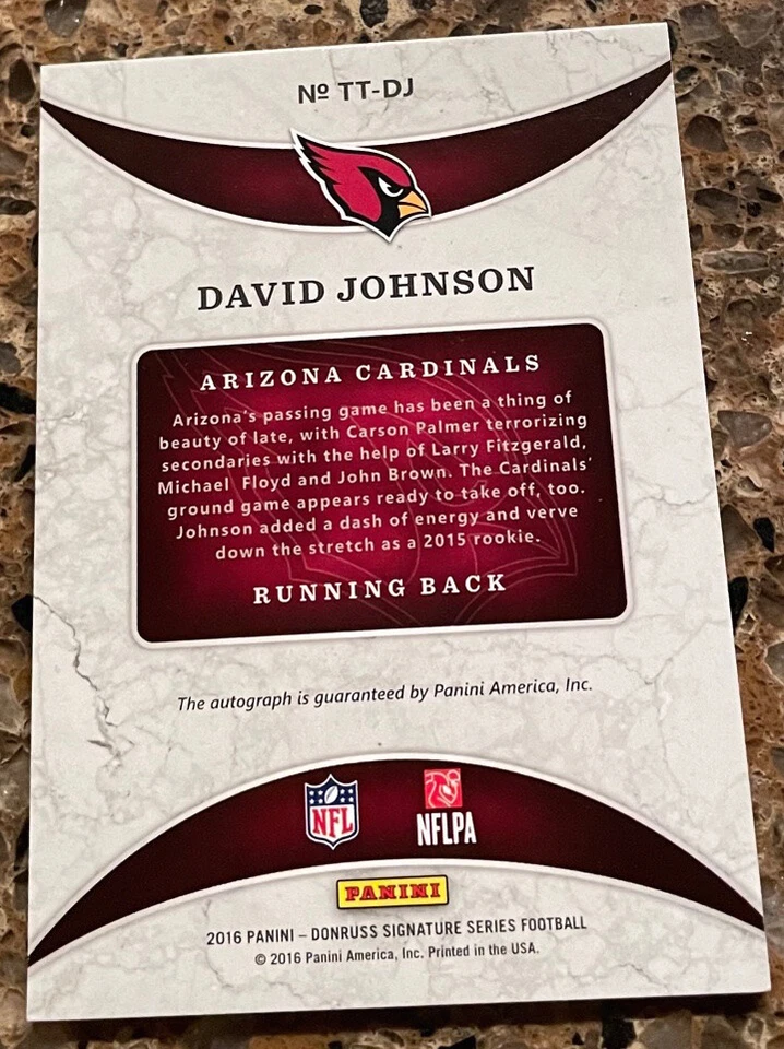 DAVID JOHNSON 2016 PANINI-DONRUSS SIGNATURE AUTOGRAPH "TEAM TRADEMARKS" TEXANS - Image 2 of 2
