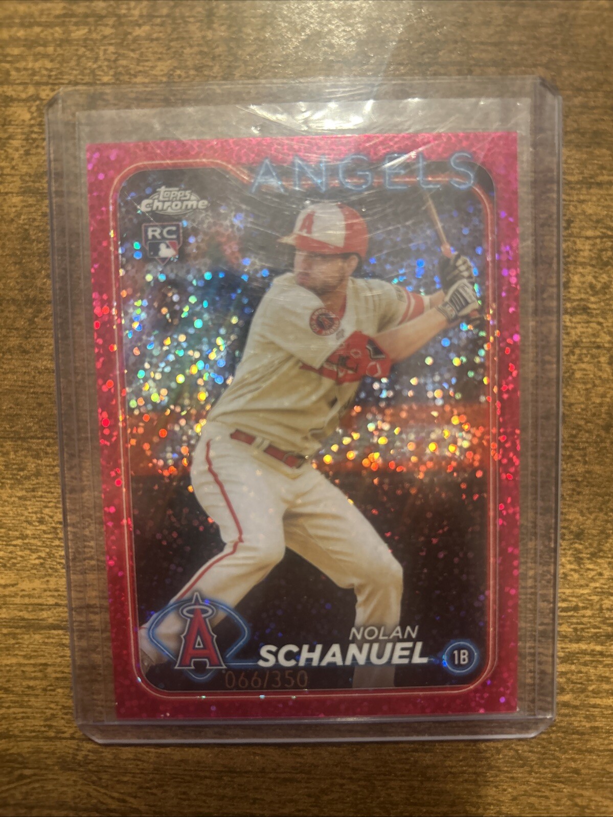 Nolan Schanuel 2024 Topps Chrome Magenta Speckle Refractor /350 RC Angels #274