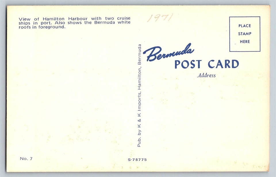 Postcard View of Hamilton Harbor. Bermuda With Cruise Ships in Port