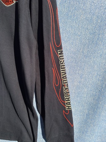 Harley Davidson Long Sleeve Flames T Shirt SZ L Black Motorcycle Embroidered - Picture 6 of 11