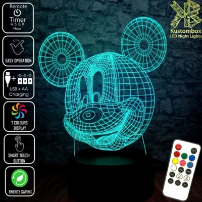 MICKEY MOUSE WIRE FRAME3D LED Battery USB Night Light 7 Colour