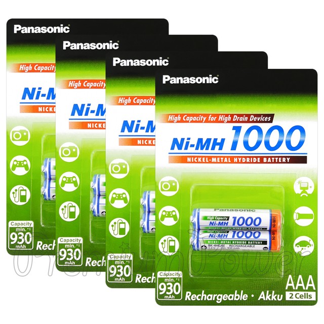 8 x Panasonic AAA batteries 1000 930mAh NiMH Rechargeable High
