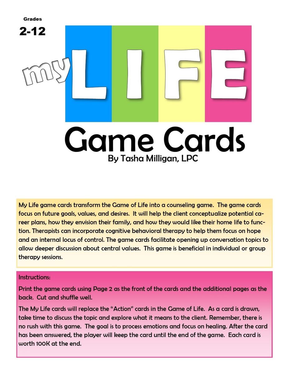 My Life Game Cards Turn the Game of Life Into a Counseling 