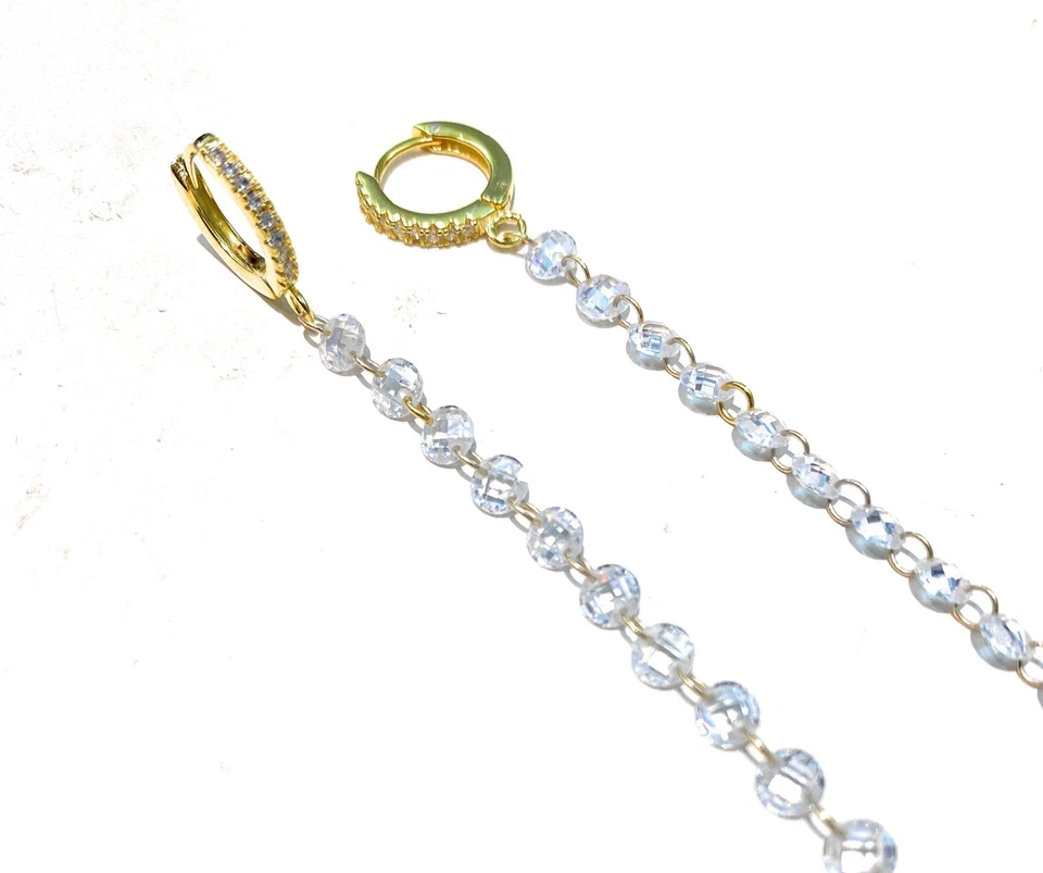 Orecchini a Filo con Cerchietto Pavé di Zirconi – Argento 925 Placcato Oro - Immagine 2 di 3