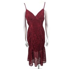 Lulus Lace Spaghetti Strace Dress NEW Womens Medium Red Lace Midi Sheath