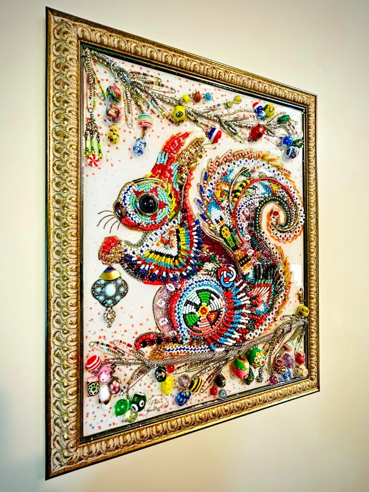 SQUIRREL, FRAMED JEWELRY ONE OF A KIND ART, UNIQUE GIFT DECOR - Image 4 of 4
