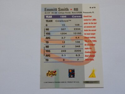 1997 Pinnacle Emmitt Smith Card #6 of 9 | eBay