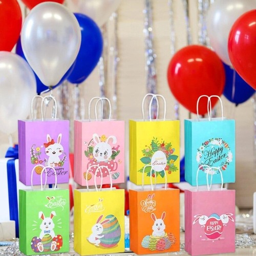 Set Of 8 Easters Rabbit Themed Gift Bags for Spring Celebration Party Supplies - Picture 7 of 8