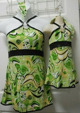 Green Paisley Print 60's Mini Dress Top Costume Metal Loop Accent Ch/Ladies NWT