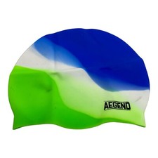 SILICONE ADULT SWIM CAP GREEN WHITE BLUE NEW NO TAGS - N9