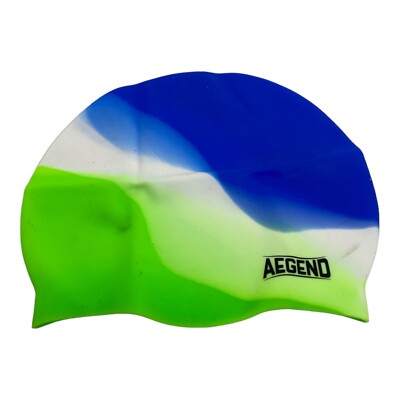   SILICONE ADULT SWIM CAP GREEN WHITE BLUE NEW NO TAGS - N9