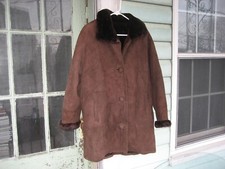 Rafel Brothers New York Womens Brown Suede Leather Fur Coat, Size Xs, 35" Long.