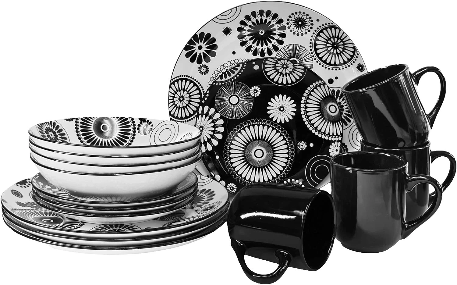 Juegos de Servicio de Cena Gres Floral Negro