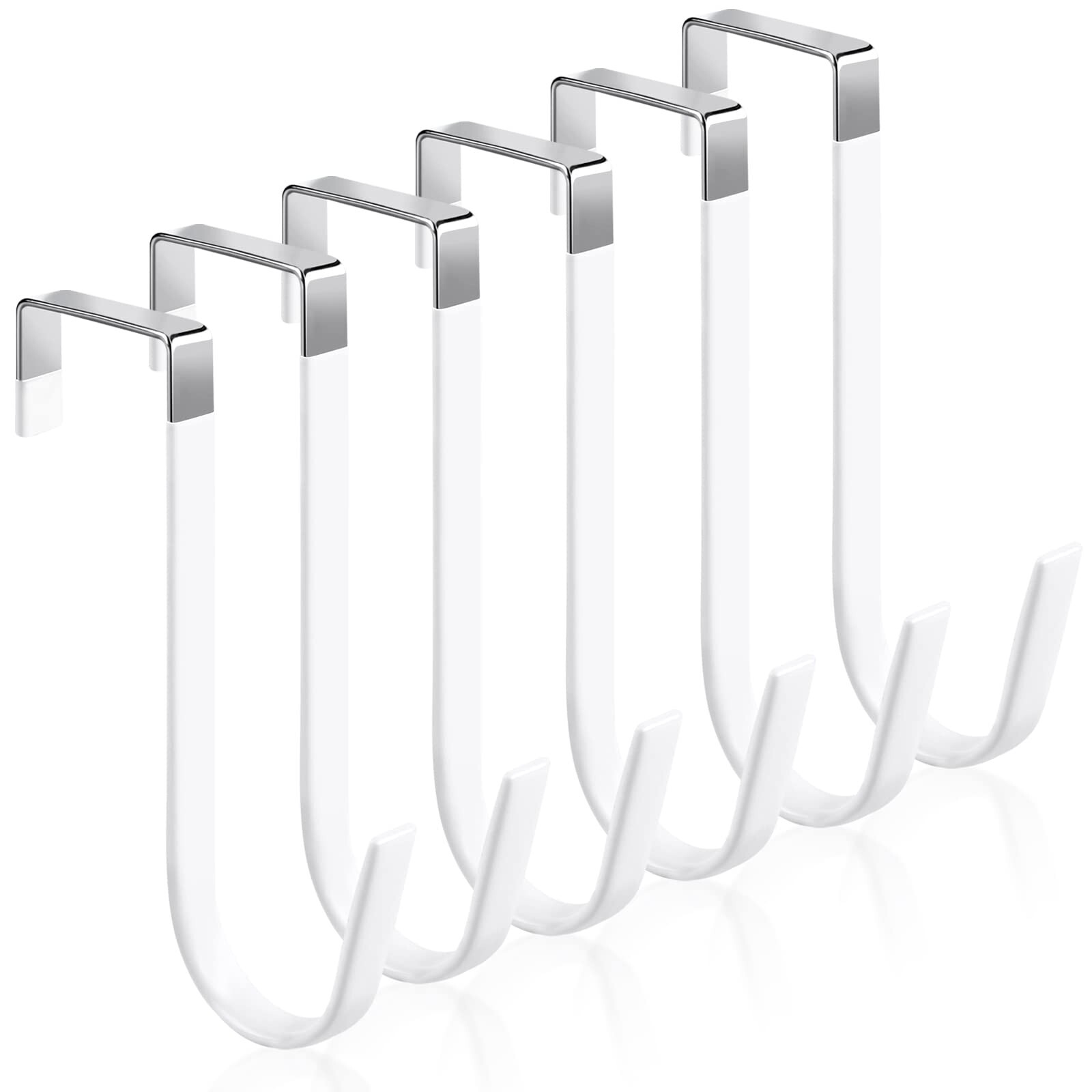 6 Pack Over The Door Hooks, Sturdy Metal Single Over Door Hooks, White Door H...