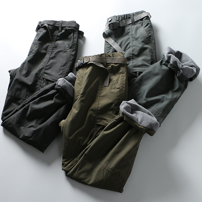 Men's Thermal Windproof Cargo Pants with Belt for Gym & Winter Sports-image