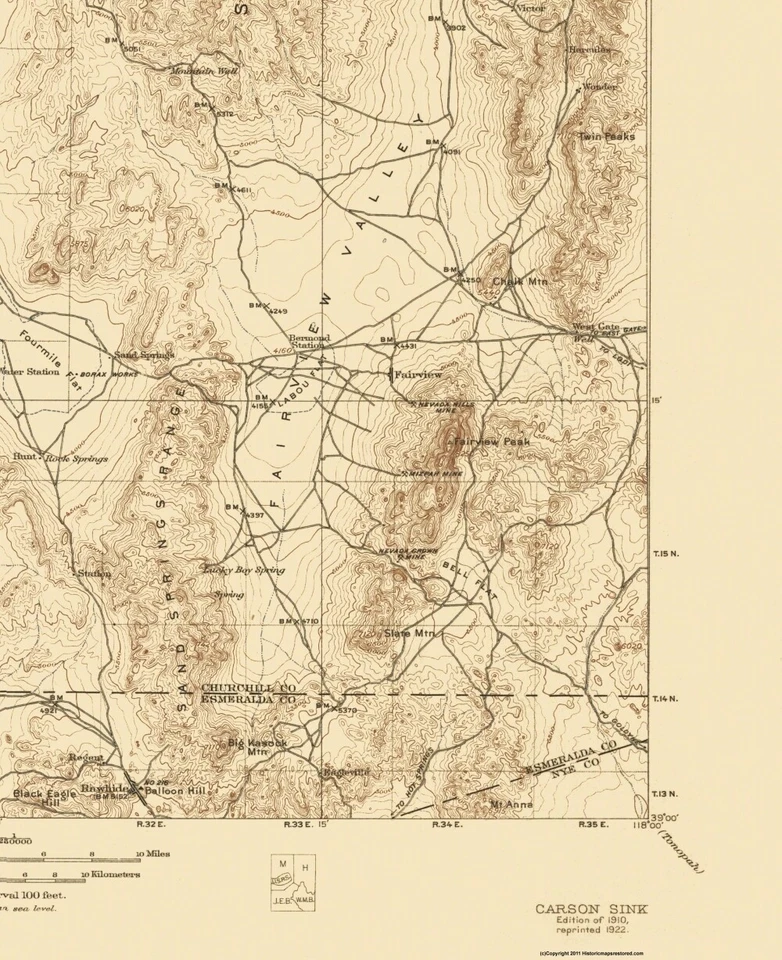 Topographical Map - Carson Sink Nevada Quad - USGS 1910 - 23 x 28.26 - Изображение 3 из 4