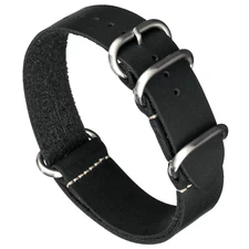 Crazy Horse Leather One Piece Watch Band - Black - 18, 20, 22 or 24mm