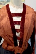 Antique Victorian Copper Brown Silk Bodice With Velvet Trim Antique Top AS IS