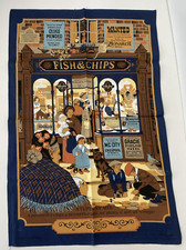 A Tupenny Mix Fish & Chip Shop Scene Asciugamano da tè in cotone inutilizzato 74 cm x 49 cm