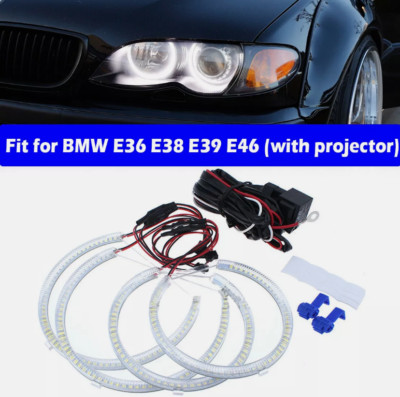 4x Angel Eyes Halo Rings HID Kit Light LED SMD White For BMW E38 E39 E46 E36