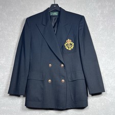 Lauren Ralph Lauren Blazer Womens Size 8/10 Navy Blue Cotton Stretch Crest Patch