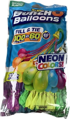 Bunch O Balloons 100 Neon Splash Rapid Filling Self Sealing Neon Water Balloons