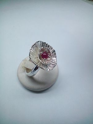 NATURAL RUBY CABOCHON WATER LILY FLOWER RING MADE OF 925°° SILVER
