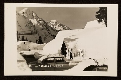 RPPC, Skiers, Parking Lot, Mt. Baker Lodge. Washington. R L Boren. 1950's.