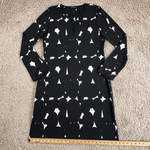 KENNETH COLE NEW YORK Black White Flare Sleeve Notch V-Neck Short A-Line Dress L - Picture 6 of 16