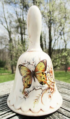 Vintage Treasure Craft Yellow Butterfly Flowers Ceramic Bell 1960's USA Retro