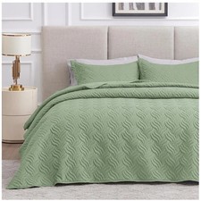 Lightweight Sage Bedspread Set - 3 Pc Quilt  Shams