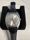 Vintage Timex Electronic Men’s Day Date Watch Silver Sunburst Dial Runs 1970s
