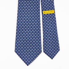 BVLGARI TIE Elephant on Dark Blue 7 Fold Silk Necktie