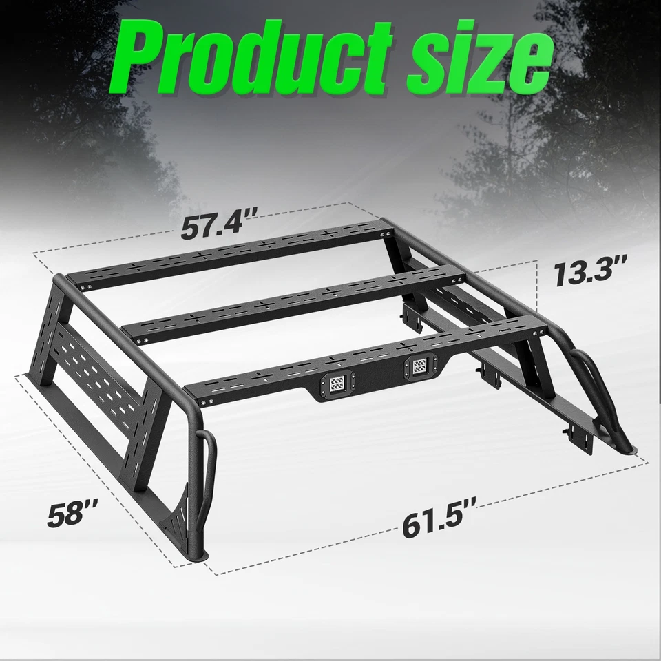 13.3" 1000LBS Overland Bed Racks Truck Cargo Carrier for 05-2023 Toyota Tacoma - Image 3 of 4