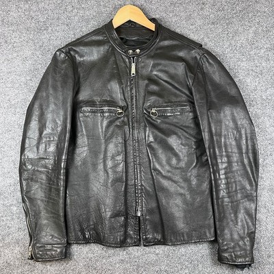 Vintage 70s Espirit Cafe Racer Leather Jacket Mens 42 Black TALON Zipper