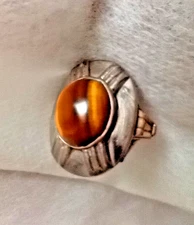 AWESOME ANTIQUE OSTBY BARTON STERLING GOLD TIGER EYE RING OB