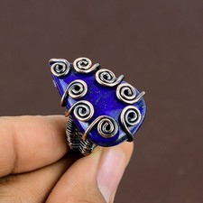 Lapis Lazuli Gemstone Copper Wire Wrap Jewelry Ring Size 5.5 X-Mas Gift d072