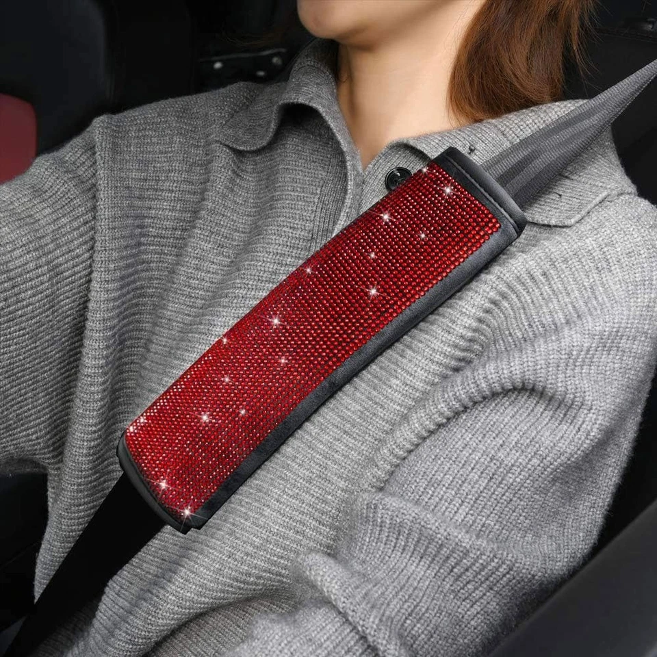 2 PIEZAS Bling estrás cinturón de seguridad de coche fundas suaves correa para el hombro almohadillas de cojín Foto 3 de 4