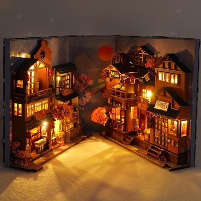 DIY Book Corner Dollhouse mit Lichtern für Kinder Valentinstagsgeschenk