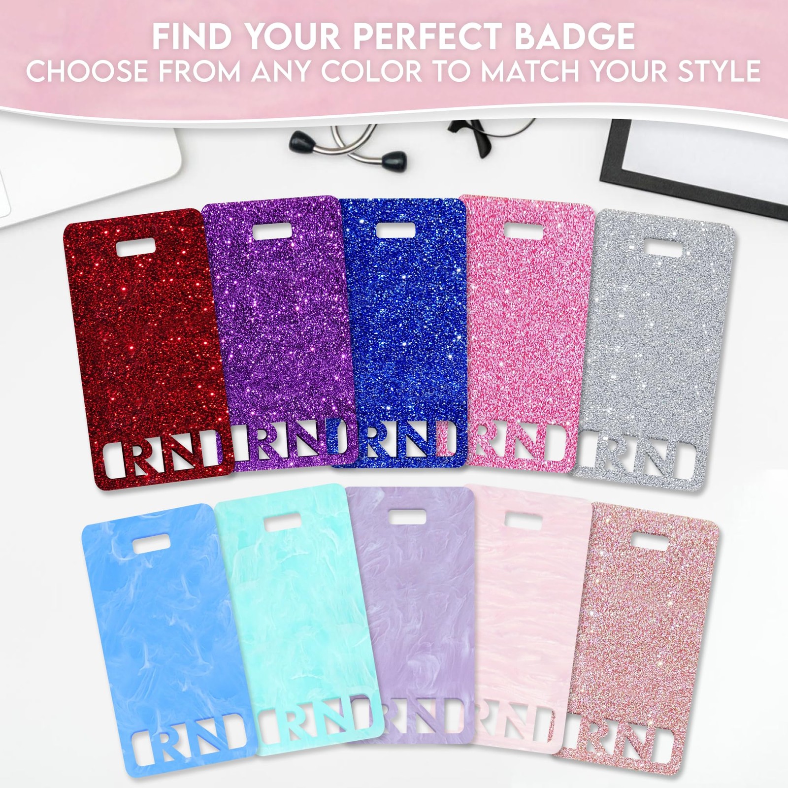 как выглядит RN Badge Buddy Vertical Cute Registered Nurse Acrylic Card ID Light Pink Pearl фото