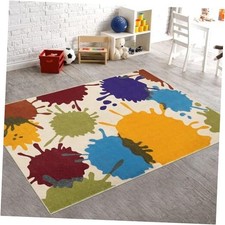 Art Bedroom Rug, 4'x6' Machine Washable Kids Rug for Playroom, Paint Splash