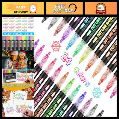 24 Color Shimmer Outline Markers Set - Double Line Art Supplies for Kids, Drawin