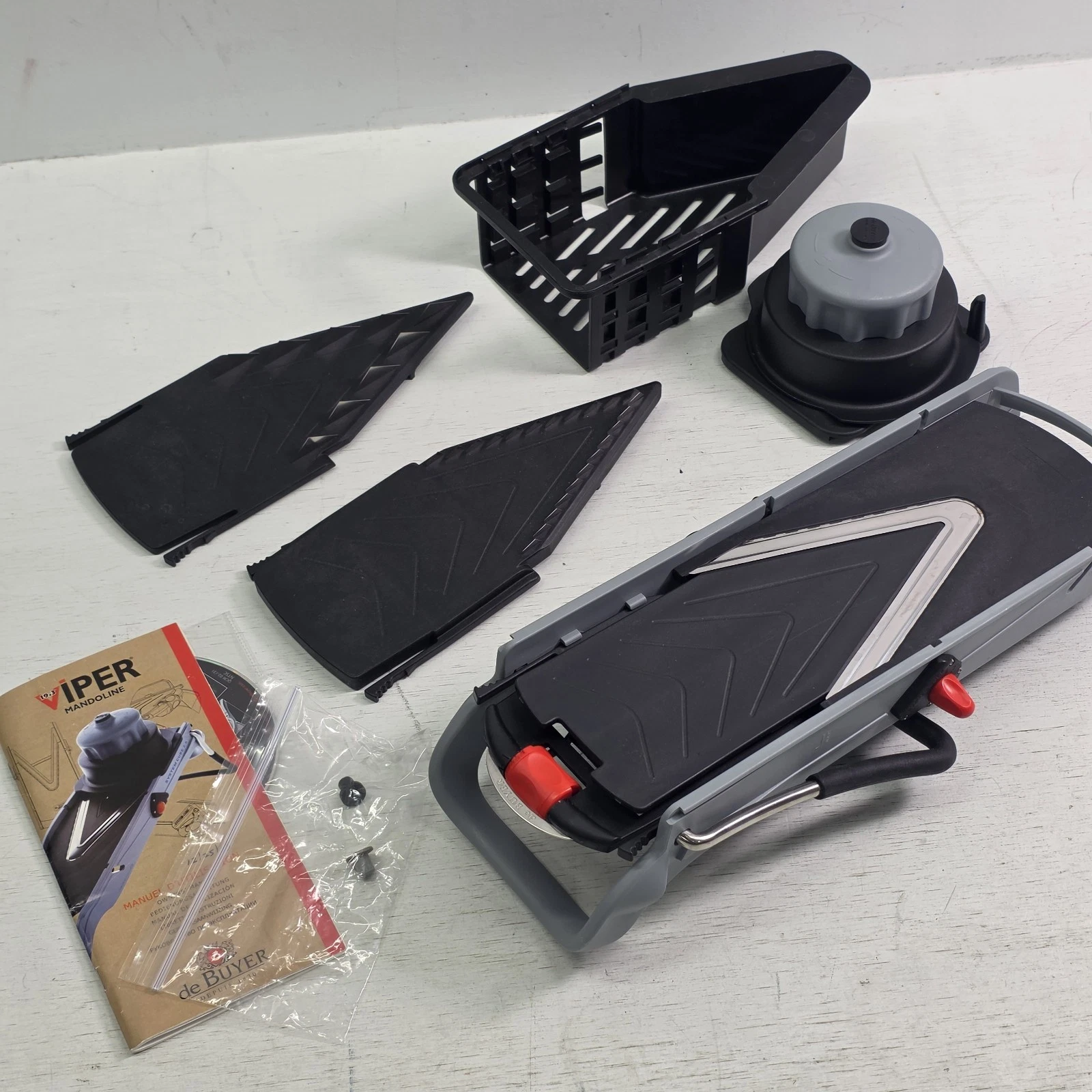 De Buyer Viper Mandoline Slicer Set W/ Julienne Blades Food Holder Manual CD EUC