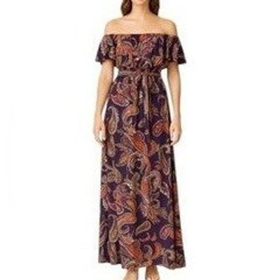 Baltic Born Navy Copper Paisley Off the Shoulder Maxi Dress Size XL