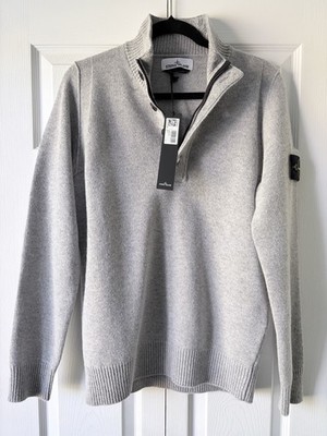 Stone Island Quarter Button Sweater Grey Size S Small Wool 80% Blend