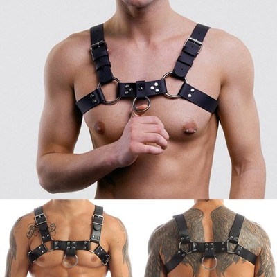 Sexy Herren Hochglanz Leder Brustgeschirr Träger Dessous Bondage Clubwear